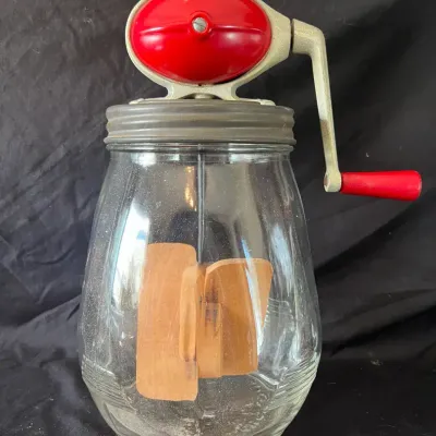 Vintage Glass Jar Hand-Crank Butter Churn