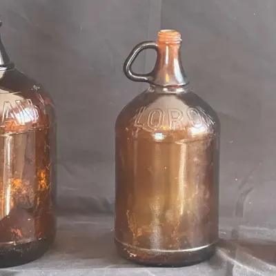 Vintage Roman Cleanser Amber Glass Jugs - Set of 3