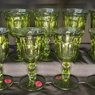 9 Imperial Old Williamsburg Verde Green Water Goblets