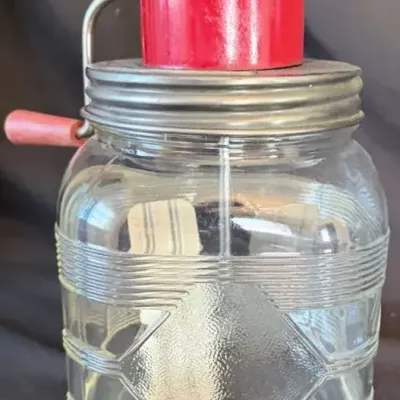 Vintage Diamond Pattern Glass Butter Churn With Red Top