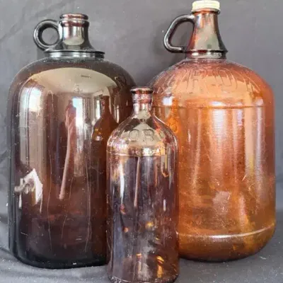 Vintage Clorox Amber Glass Bottles With Additional Glass Jug