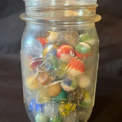 Jar of Vintage Assorted Glass Marbles