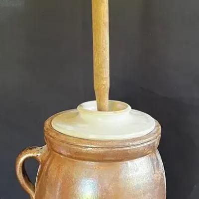 Vintage Stoneware Butter Churn With Dasher