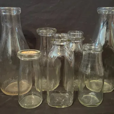 Collection of 7 Vintage Glass Milk Bottles