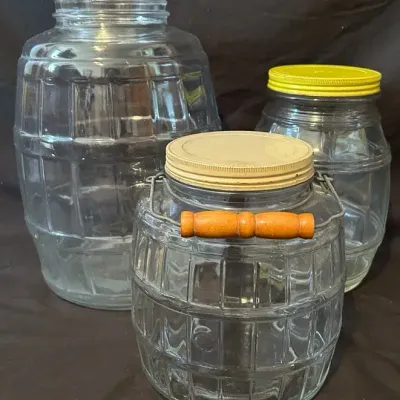 Three Vintage Barrel-Shaped Glass Storage Jars