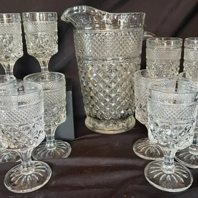 Vintage Anchor Hocking Wexford Goblets & 64 Oz Pitcher - 11 Pieces