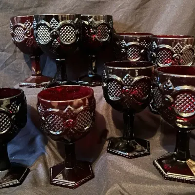 9 Avon 1876 Cape Cod Ruby Red Glass Goblets