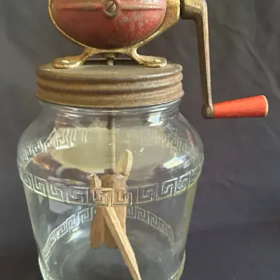 Vintage Hand-Crank Glass Butter Churn