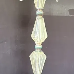 Vintage 28" Glass & Metal Pedestal Ashtray With Crystal Prisms