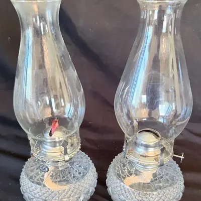 Pair of Vintage Lamplight Farms Glass Oil Lamps