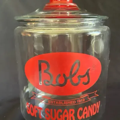 Vintage Bob’s Soft Sugar Candy Glass Jar With Lid