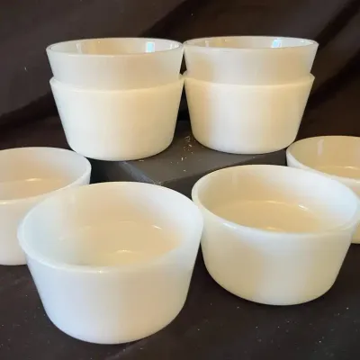 Vintage Glasbake Milk Glass Custard Cups - Set of 8