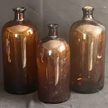 Vintage Amber Glass Apothecary Bottles - Set of 3
