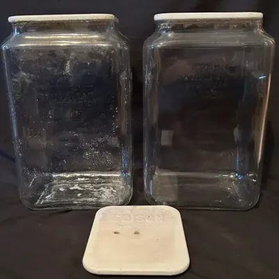 Vintage Pyrex Edison Glass Battery Jars With Porcelain Lids