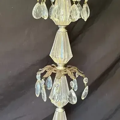 Vintage Crystal Prism Standing Ashtray With Marble Base