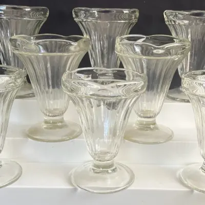 Set of 8 Vintage Footed Glass Sundae Dishes