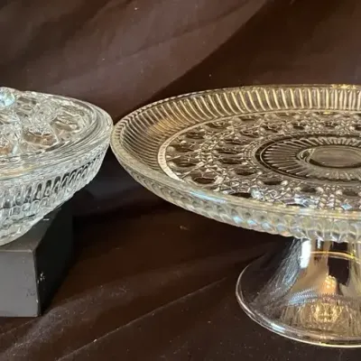 Federal Glass Cake Plate & Lidded Candy Dish
