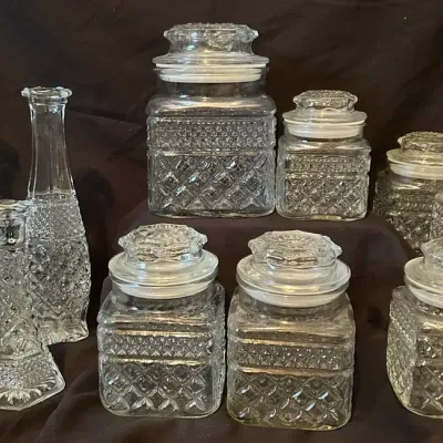Vintage Anchor Hocking Wexford Canisters & Bud Vases