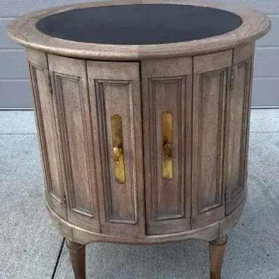 Carved Round Wood Cabinet with Two Doors
