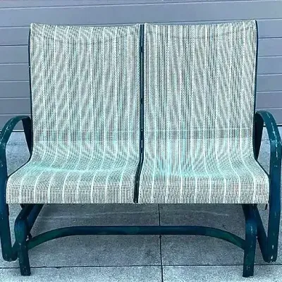 Vintage Metal Frame Patio Loveseat with Woven Sling Seats