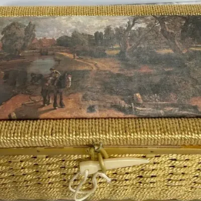Woven Sewing Basket with Landscape