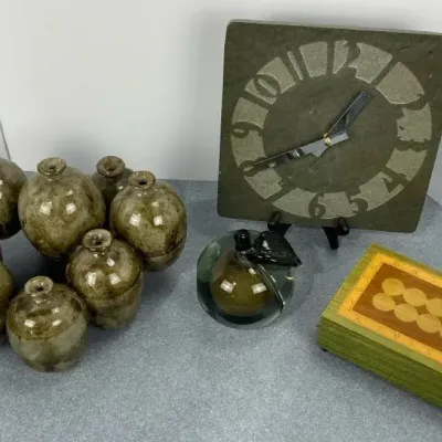 Deichert musical box & Smoky Glass Bud Vases