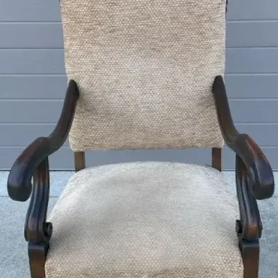 Victorian-Style Carved Walnut Upholstered Armchair