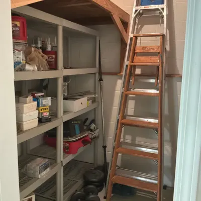 Keller and Werner Ladders with Garage Shelving and Supplies