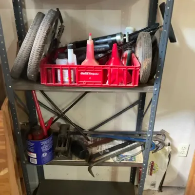 Metal Garage Shelving with Automotive Tools and Supplies