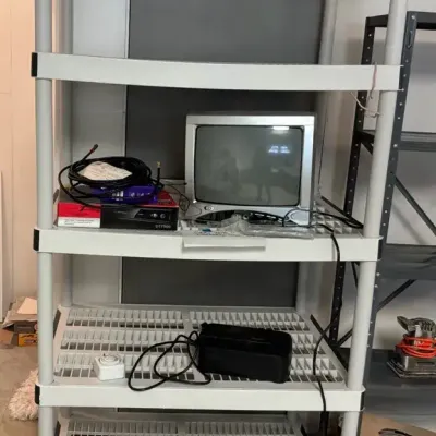 Portable Color TV, Zenith Converter Box, Heater and Shelving