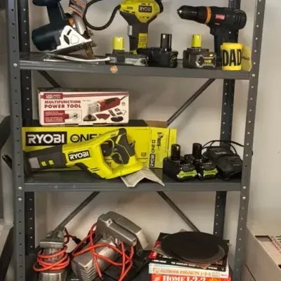 Ryobi Power Tools, Shark Vacuum, Vornado Fan and Metal Shelving