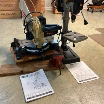 Ryobi 10 Inch Compound Miter Saw, Drill Press and Bench Vise