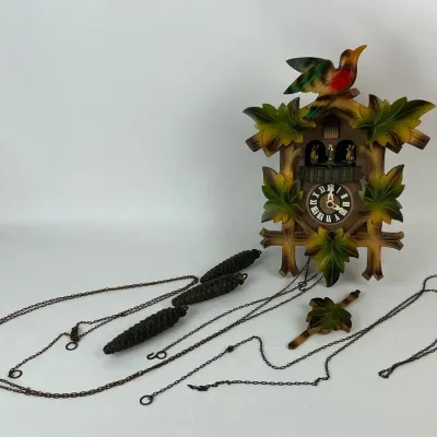 German Black Forest Cuckoo Clock with Bird and Leaf Design