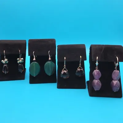 Gemstone Dangle Pierced Earrings, Lot of 4 Pairs 