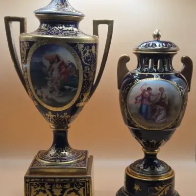 Royal Vienna Hand-Painted Porcelain Covered Urns - Lot of 2