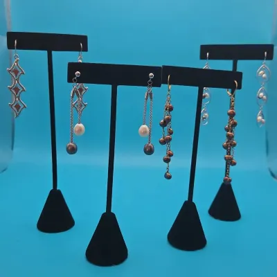 Pretty Silver (with Accents) Dangle Pierced Earrings, Lot of 4 Pairs