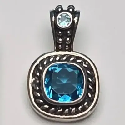 Gemstone Pendants in Sterling Silver, Lot of 2, Smoky Quartz* and Blue Topaz