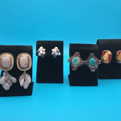 Sterling Silver with Colorful Accents Pierced Earrings, Lot of 4