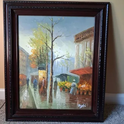 Rainy City Street Oil Painting