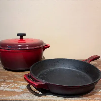 Cast Iron Enameled Dutch Oven And Frying Pan