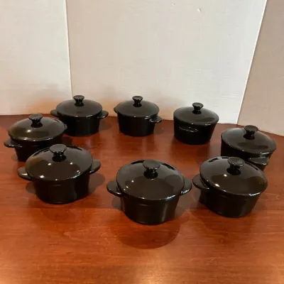 Eight Piece “Denmark” Small Crocks With Lids