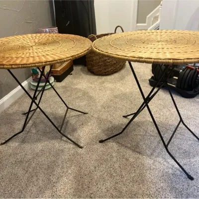 Pair Of Round Wicker Accent Tables