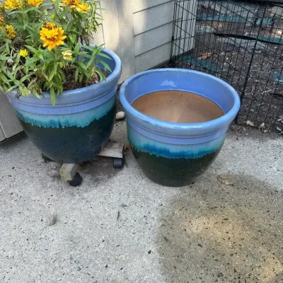 Pair Of Blue Themed Planters