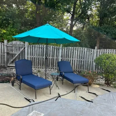 Hampton Bay Lounge Chairs With Pretty Accent Table And Umbrella