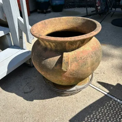 Very Large Clay Planter With Soil