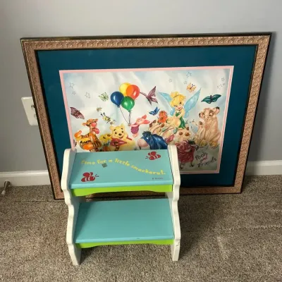 Winnie The Pooh And Friends Framed Print And Small Stepstool