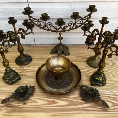 Vintage ornate brass candelabras