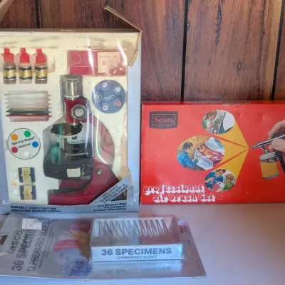 Vintage Tasco 750 Power Microscope Discovery Kit, Vintage Sears Professional Airbrush Set