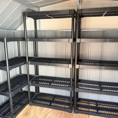 Set of 3 Black Plastic Shelving Units Heavy Duty Garage Shed Storage Shelves 36x18