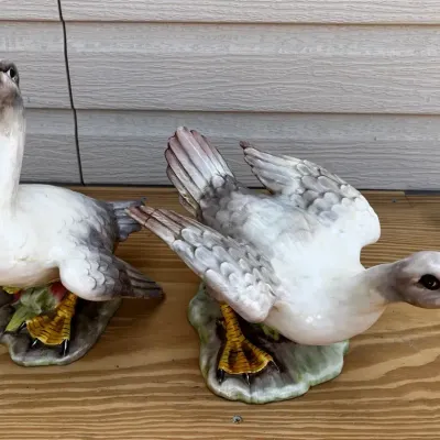 Vintage Italian Ceramic Duck Figurines Set Pair Sequential Marks Hand Painted Italy